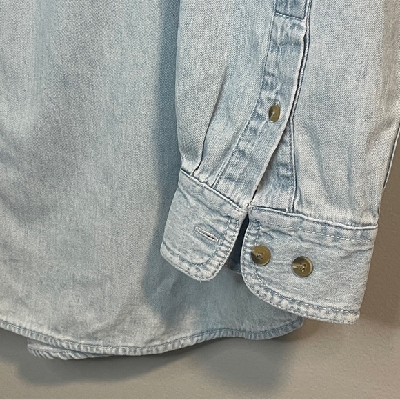 Light Blue Hidden Cat Embroidered Collar Long Sleeve Button Down Shirt - Picture 4 of 5